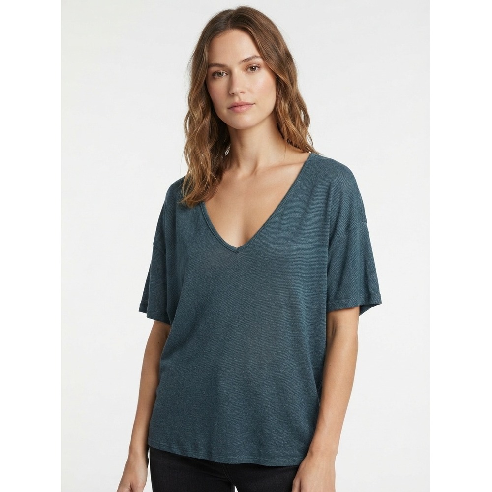 Michael Stars V-Neck Short Sleeve Tee Dolman Knit Dark Teal One Size Fits Most
